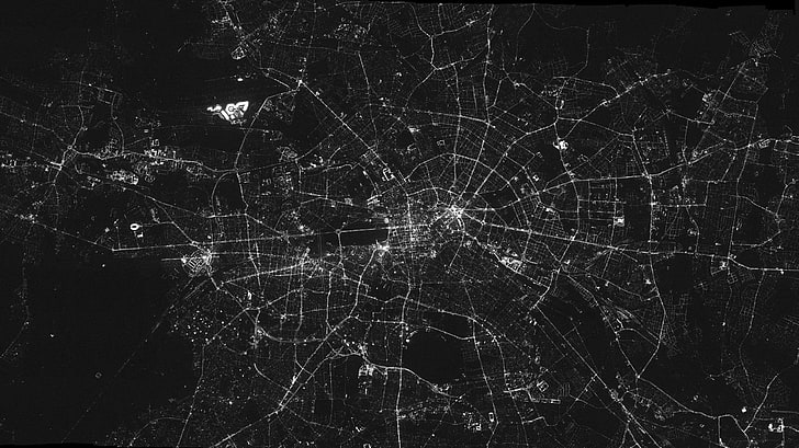 aerial view of city at night, Berlin, no people, backgrounds