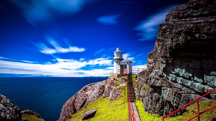 lighthouse, nature, sheep head lighthouse, promontory, sea, HD wallpaper