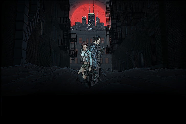 man and woman animated wallpaper, The Wolf Among Us, Red sun