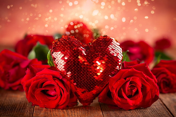 Holiday, Valentine's Day, Flower, Heart, Red Flower, Red Rose, HD wallpaper
