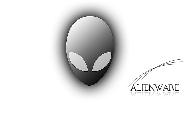 Alienware Alien Head, gray and black Alienware logo, Computers