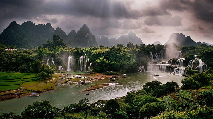 waterfalls, landscape, scenics - nature, beauty in nature, cloud - sky, HD wallpaper
