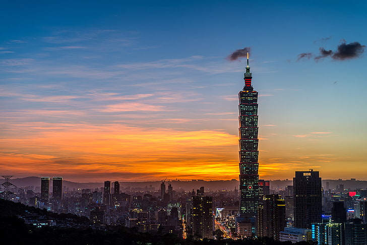 city skyline, china, taiwan, taipei, tower, view from above, urban Skyline