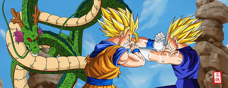 Dragon Ball Son Goku, Vegeta, and Shenron illustration, Dragon Ball Z, HD wallpaper