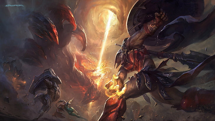 Dragonslayer Pantheon illustration, League of Legends, video games