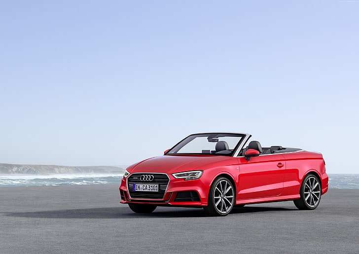 Audi A3, cabriolet, red, car, motor vehicle, mode of transportation, HD wallpaper