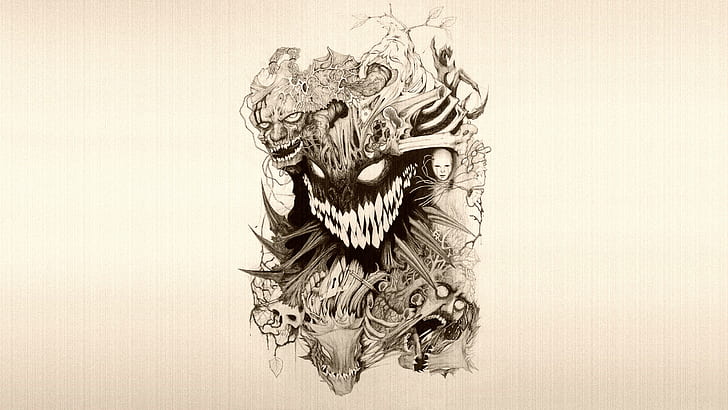 monster face illustration, Disturbed, indoors, representation