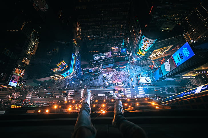 aerial view, night city, feet, overview, new york, united states