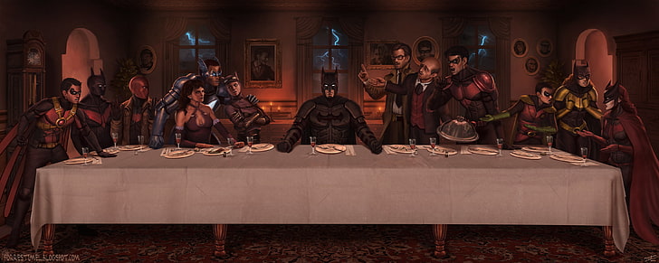 Batman the last supper illustration, DC Comics the last supper graphics art