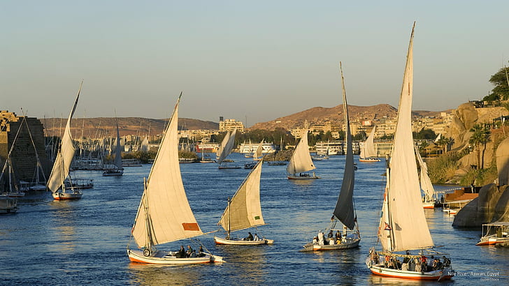 Nile River, Aswan, Egypt, Transportation, HD wallpaper