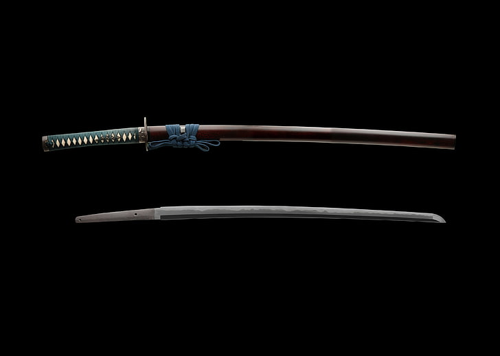black katana with sheath, Japan, sword, samurai, weapon, single Object