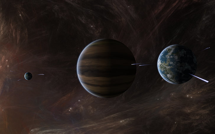 assorted-color planets digital wallpaper, stars, gas giant, interstellar gas