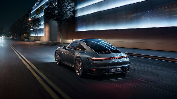 machine, light, night, the city, lights, sports, Porsche 911 Carrera S, HD wallpaper