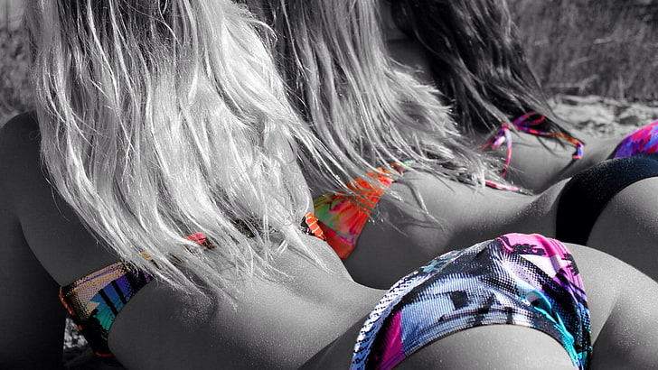 women's bikini selective color photo, ass, selective coloring, HD wallpaper