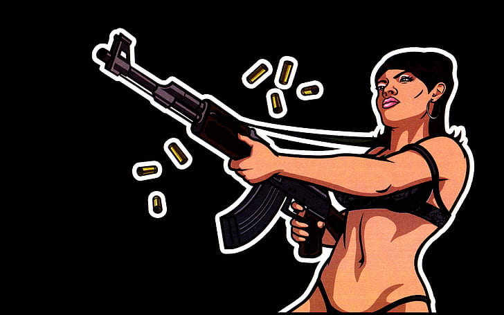 Gangster Woman Girl Gun Black HD, woman in black brassiere firing rifle clip-art