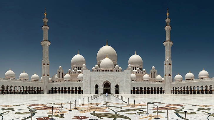 Sheikh Zayed Grand Mosque In Abu Dhabi Main Frontal Entry Hd Wallpaper 1920×1080, HD wallpaper