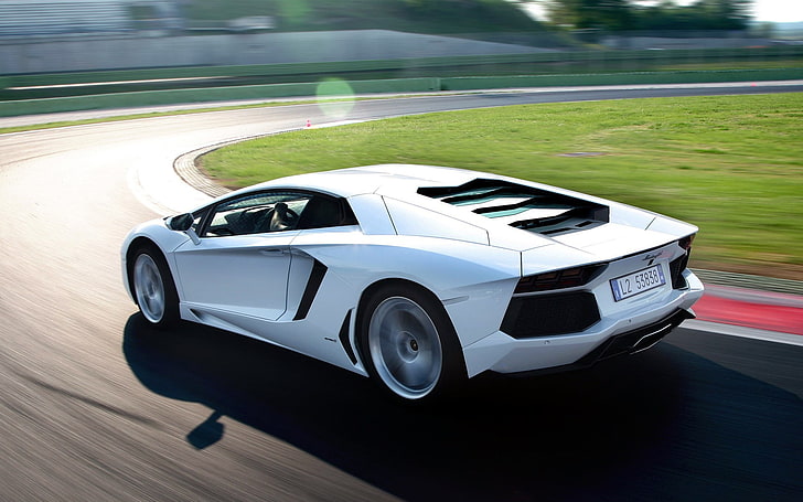 white Lamborghini Aventador coupe, car, mode of transportation