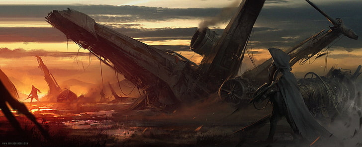 video game illustration, Star Wars, X-wing, sky, water, sunset