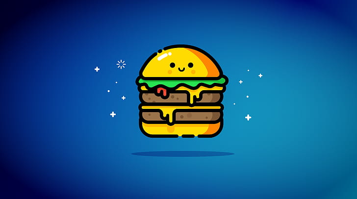 Cute Double Cheeseburger - Blue, Funny, Smile