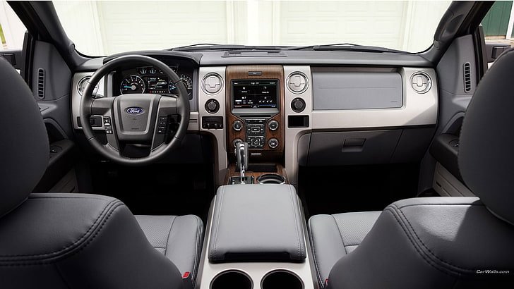 black Ford vehicle interior, Ford f-150, car, car interior, mode of transportation, HD wallpaper