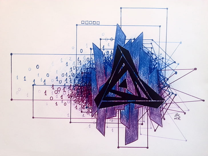 blue and purple wallpaper, abstract, drawing, artwork, geometry