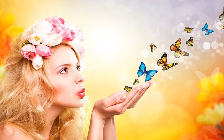 HD wallpaper: woman blowing butterflies digital wallpaper, girl, butterfly  | Wallpaper Flare