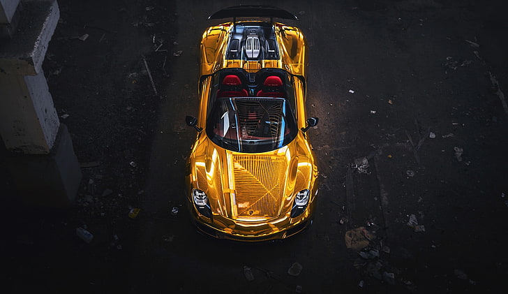gold convertible die-cast model, vehicle, Porsche, car, yellow cars, HD wallpaper
