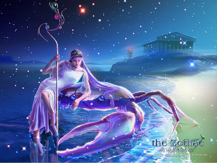 The Zodiac Cancer clip art, sign, water, girl, people, computer Graphic, HD wallpaper