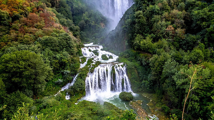 Waterfalls, Cascata Delle Marmore, Earth, Forest, Green, Italy, HD wallpaper