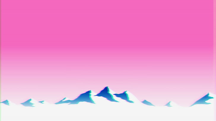 vaporwave, mountains, landscape, glitch art, HD wallpaper