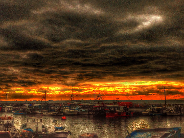 sunset, boat, sea, horizon, clouds, cloud - sky, water, nautical vessel