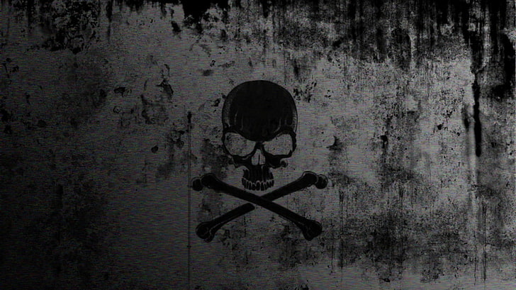 skull and bone logo, horror, death, no people, textured, wall - building feature