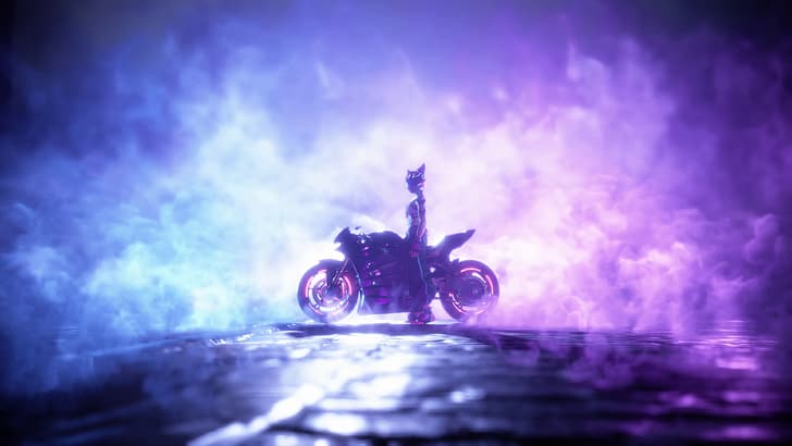Han Juri, Street Fighter, motorcycle, helmet with horn, purple background, HD wallpaper