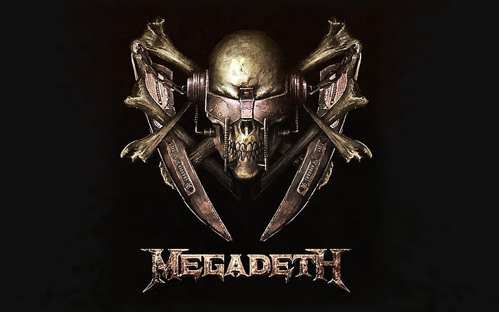 Megadeth logo, skull, music, metal band, text, black background