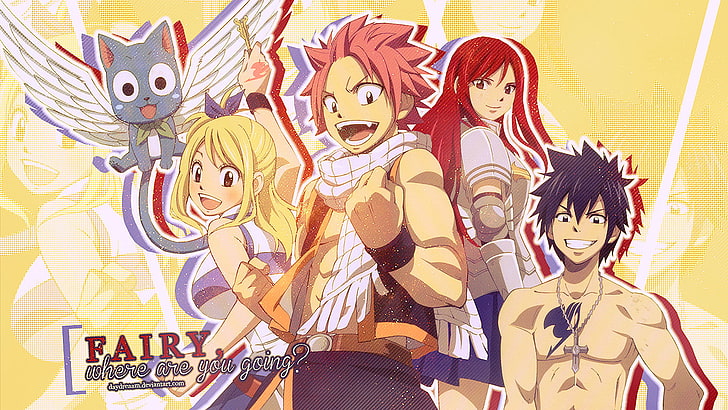 fairy tail, natsu, lucy, gray, erza scarlet, happy, Anime, people, HD wallpaper