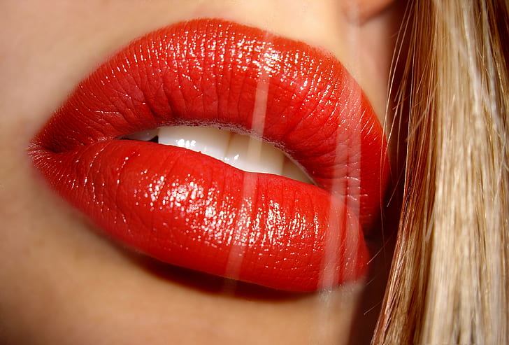 lips, women, red lipstick, mouth, macro