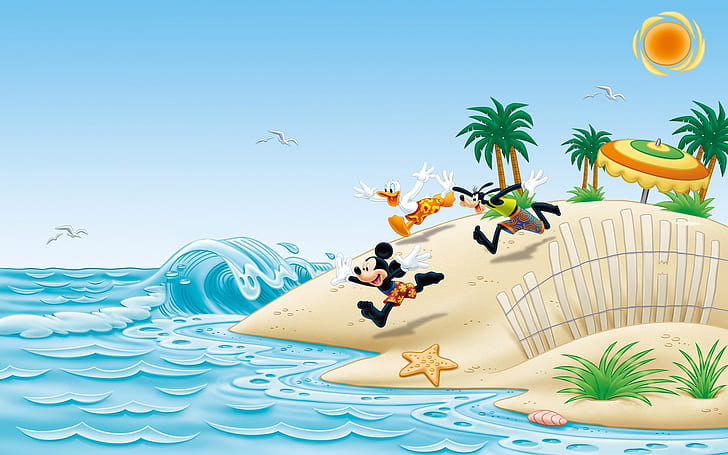 Mickey Mouse Donald Duck Goofy Holiday At The Beach Image Wallpaper Hd For Desktop 1920×1200, HD wallpaper