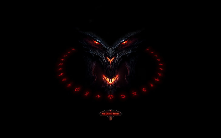 black character wallpaper, demon, Diablo III, red, black background