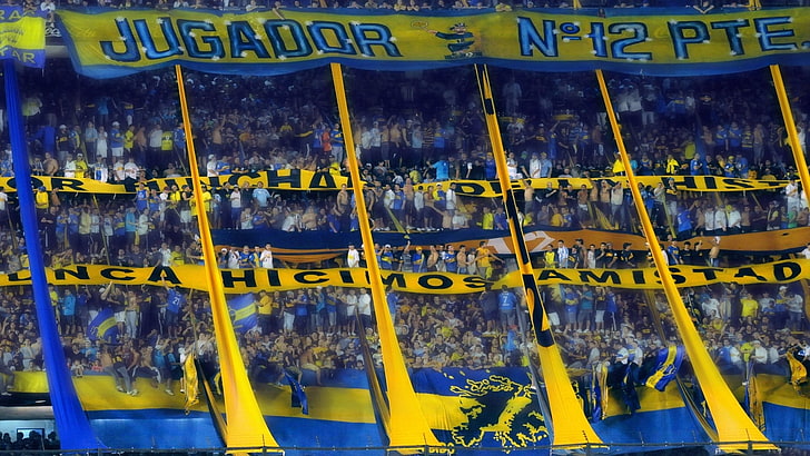 Jugador No 12 PTE, Boca Juniors, people, text, yellow, communication, HD wallpaper