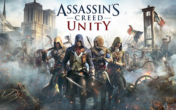 assassins creed unity, architecture, text, group of people