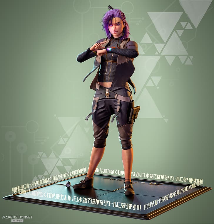 Maxens Bonnet, artwork, fictional character, CGI, purple hair