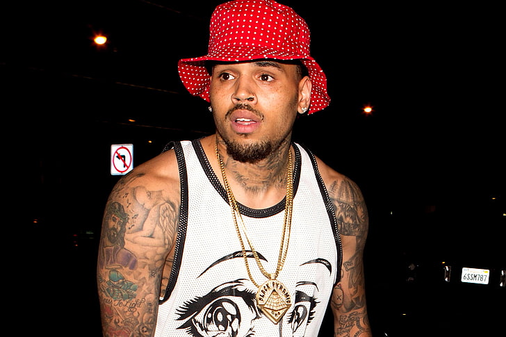 chris brown windows backgrounds, beard, tattoo, one person