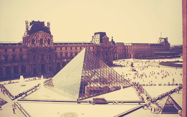 museum, Louvre, Paris, filter, cityscape, France, HD wallpaper