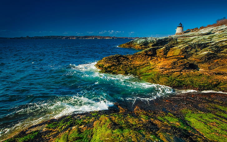 Newport, Wales, England, Bristol Bay, coast, lighthouse, HD wallpaper
