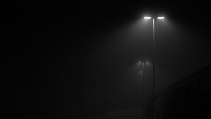 black, black and white, night, street light, darkness, lighting