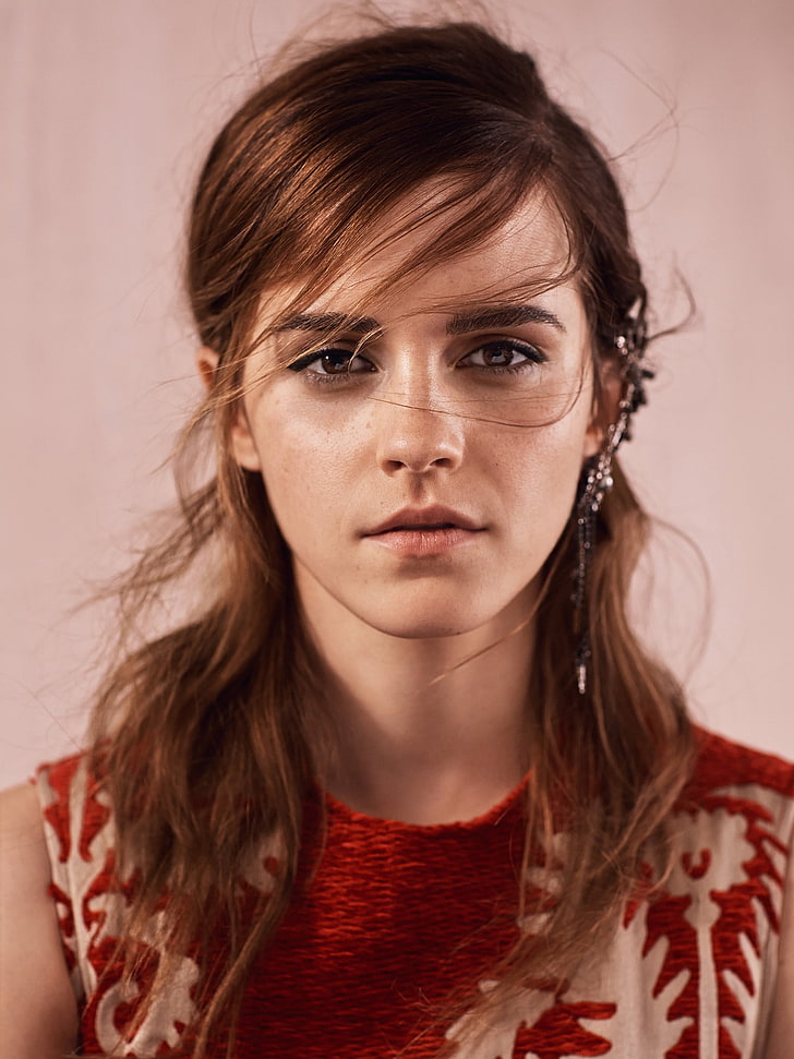 HD wallpaper: women's red top, actress, brunette, long hair, Emma Watson,  face | Wallpaper Flare