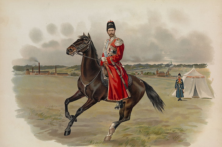 black horse painting, picture, Nicholas II, Emperor, Cossack uniform