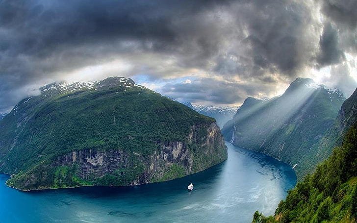 valley and river, nature, landscape, Geiranger, fjord, Norway, HD wallpaper