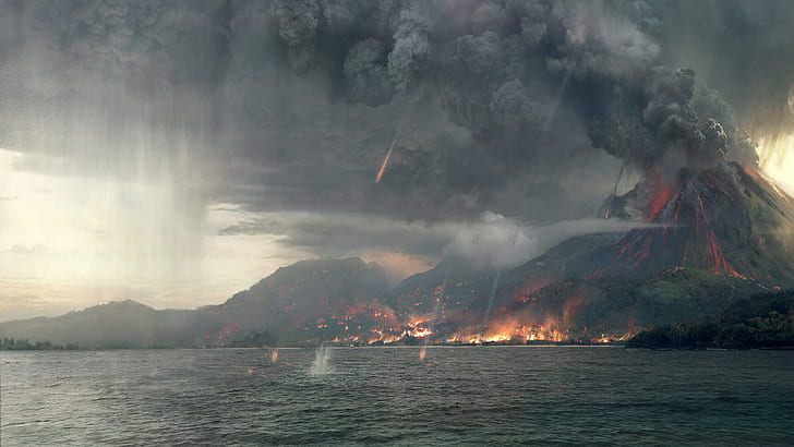 Movie, Jurassic World: Fallen Kingdom, Island, Smoke, Volcano