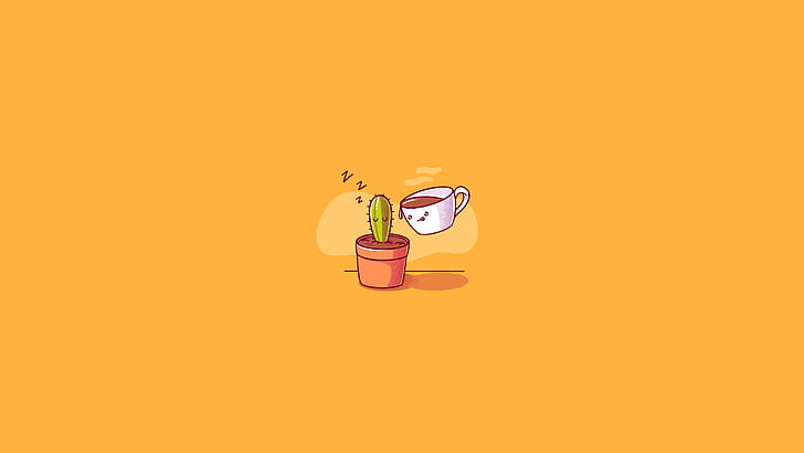 Cactus, coffee, illustration, HD wallpaper